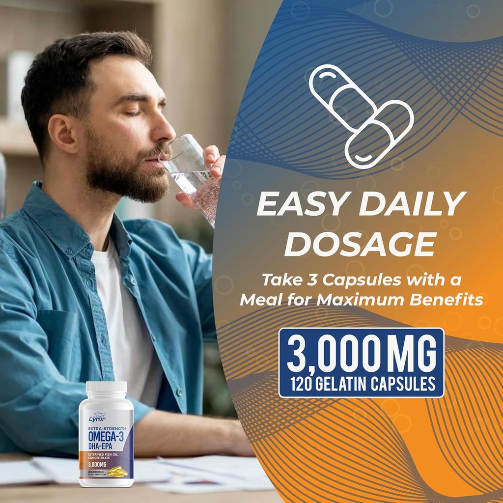 Omega 3 Fish Oil Capsules [3000mg] Omega 3 Supplement DHA Supplement | Omega3 Fish Oil Pills | for Heart Health, Immune System, Joints, Skin, & Brain Health, Gluten-Free and BURPLESS 5
