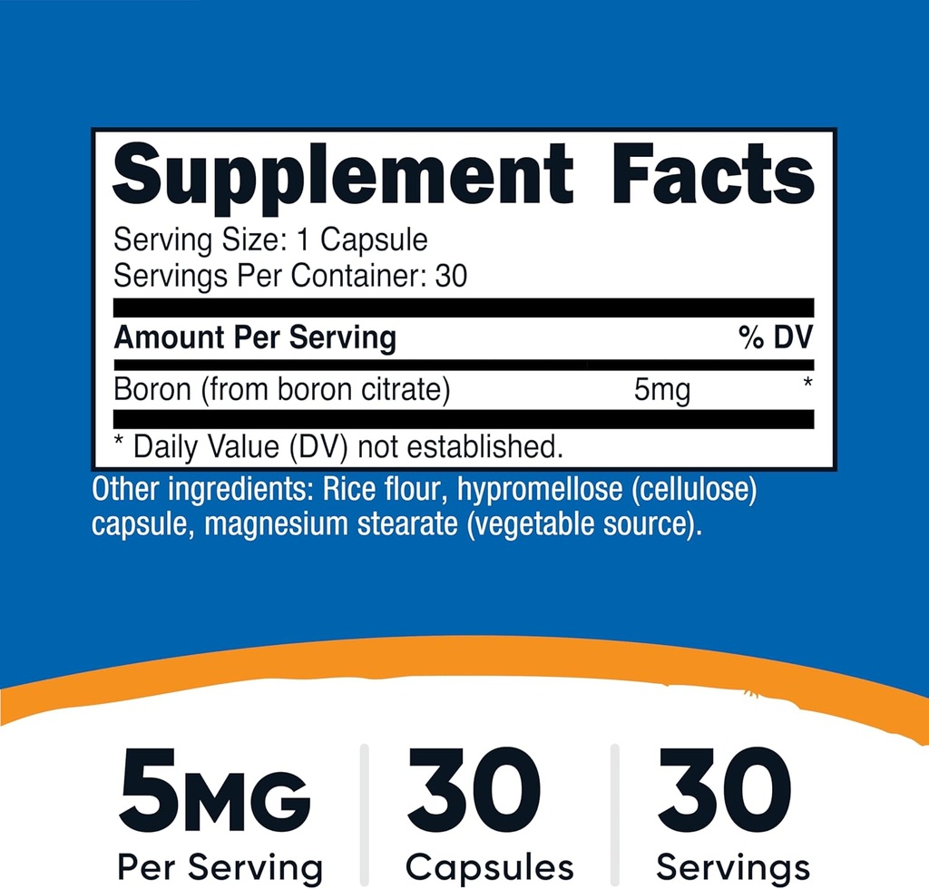 Nutricost Boron Capsules 5mg, 30 Vegetarian Capsules - Gluten Free and GMO Free 3