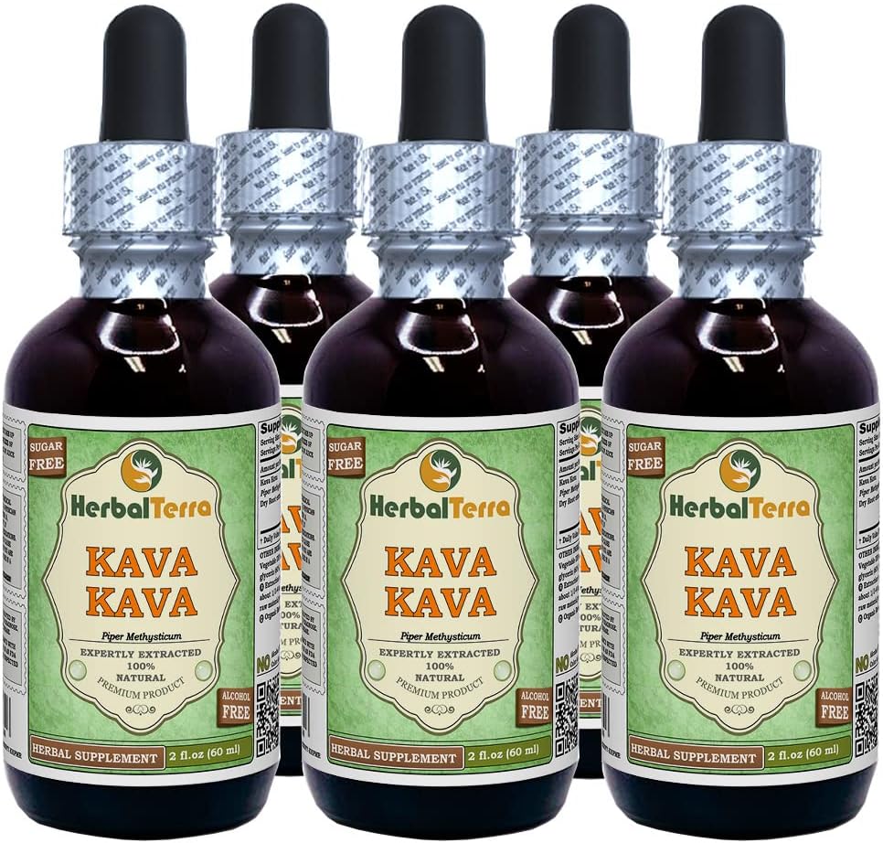 Kava Kava (Piper Methysticum) Glycerite, Dried Root Alcohol-Free Liquid Extract (Brand Name: HerbalTerra, Proudly Made in USA) 2x2 fl.oz (2x60 ml) 4