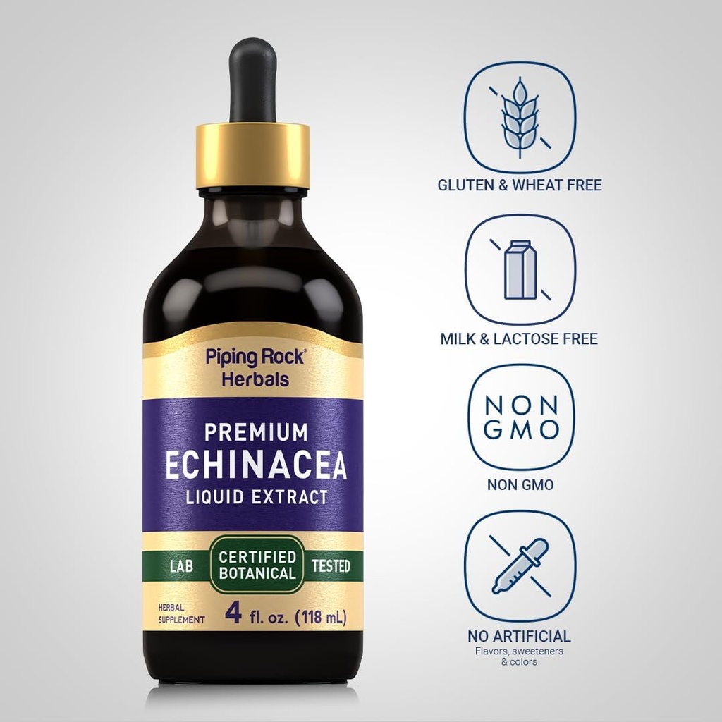 Piping Rock Echinacea Drops | 4 fl oz | Liquid Extract Tincture | Premium Botanical Herb | Vegetarian Supplement | Alcohol Free, Non-GMO, Gluten Free 4