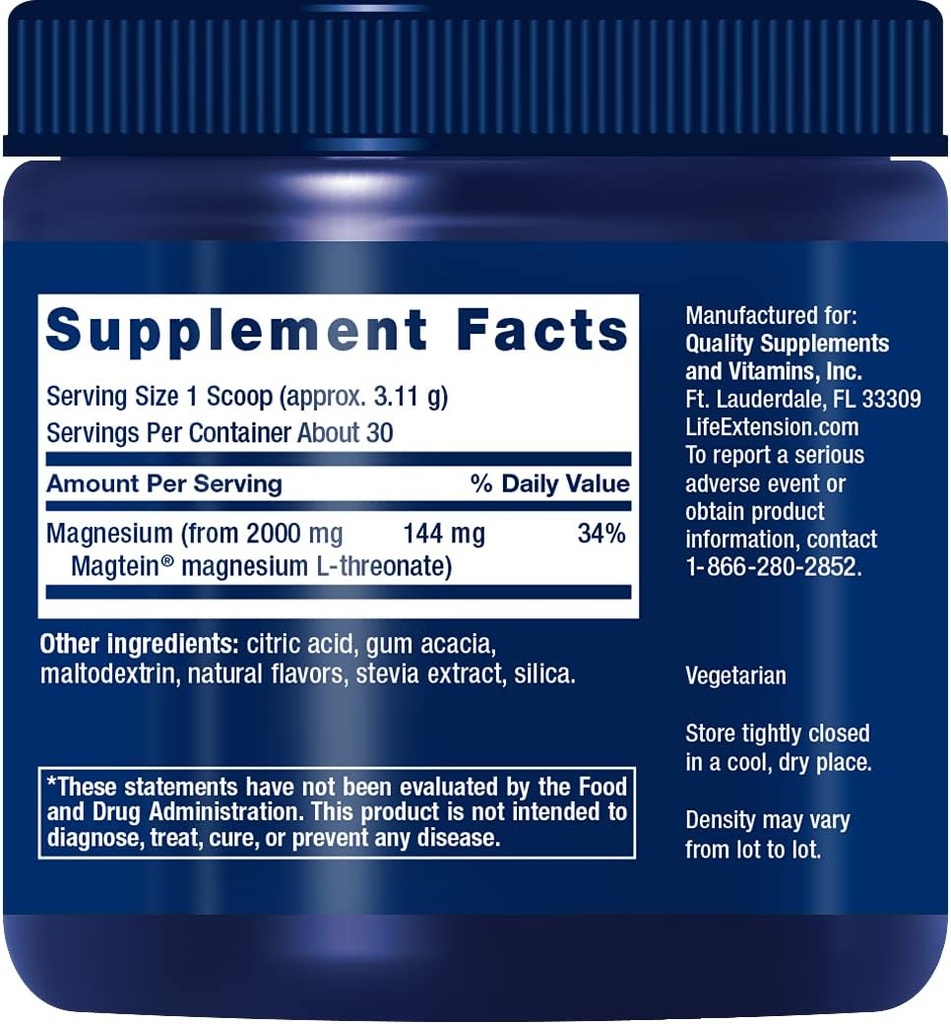 Life Extension Neuro-Mag Magnesium L-Threonate Powder Tropical Punch Flavor - 3.293 Ounce 3
