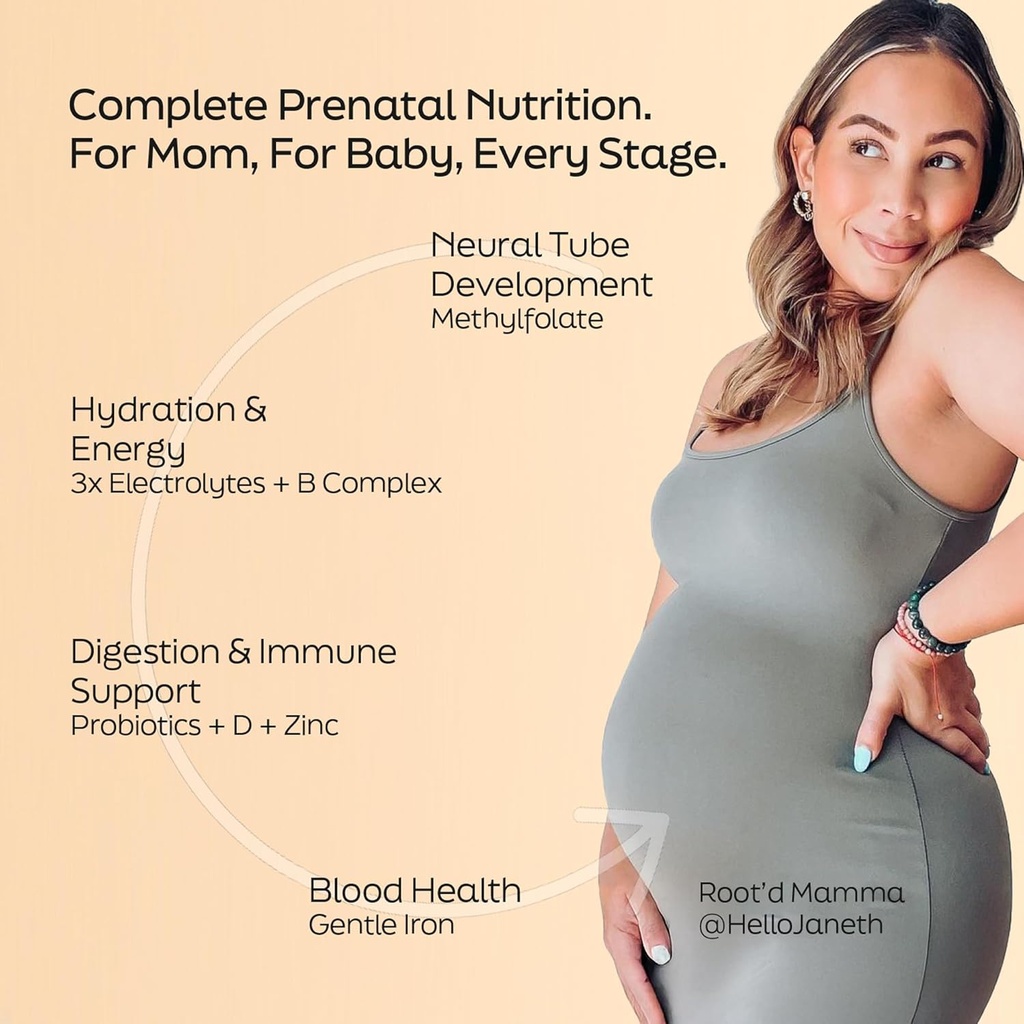 Root'd Prenatal Multivitamin Powder - 25 Vitamins & Minerals with 3x Electrolytes, Folate, Iron, D3 for Mom & Baby, 7 Superfood & Probiotics, Sugar-Free Vitamins & Hydration | 30 Vitamin Drink Packets 3