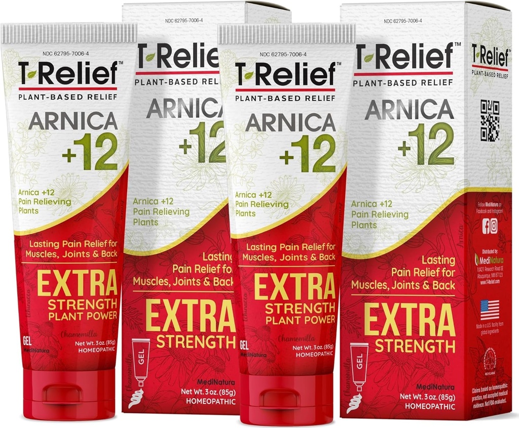 MediNatura T-Relief Extra Strength Gel Arnica +12 Natural Relieving Actives for Back Pain Joint Soreness Muscle Aches & Stiffness Whole Body Fast Acting Relief for Women & Men - 3 oz (2 Pack) 2