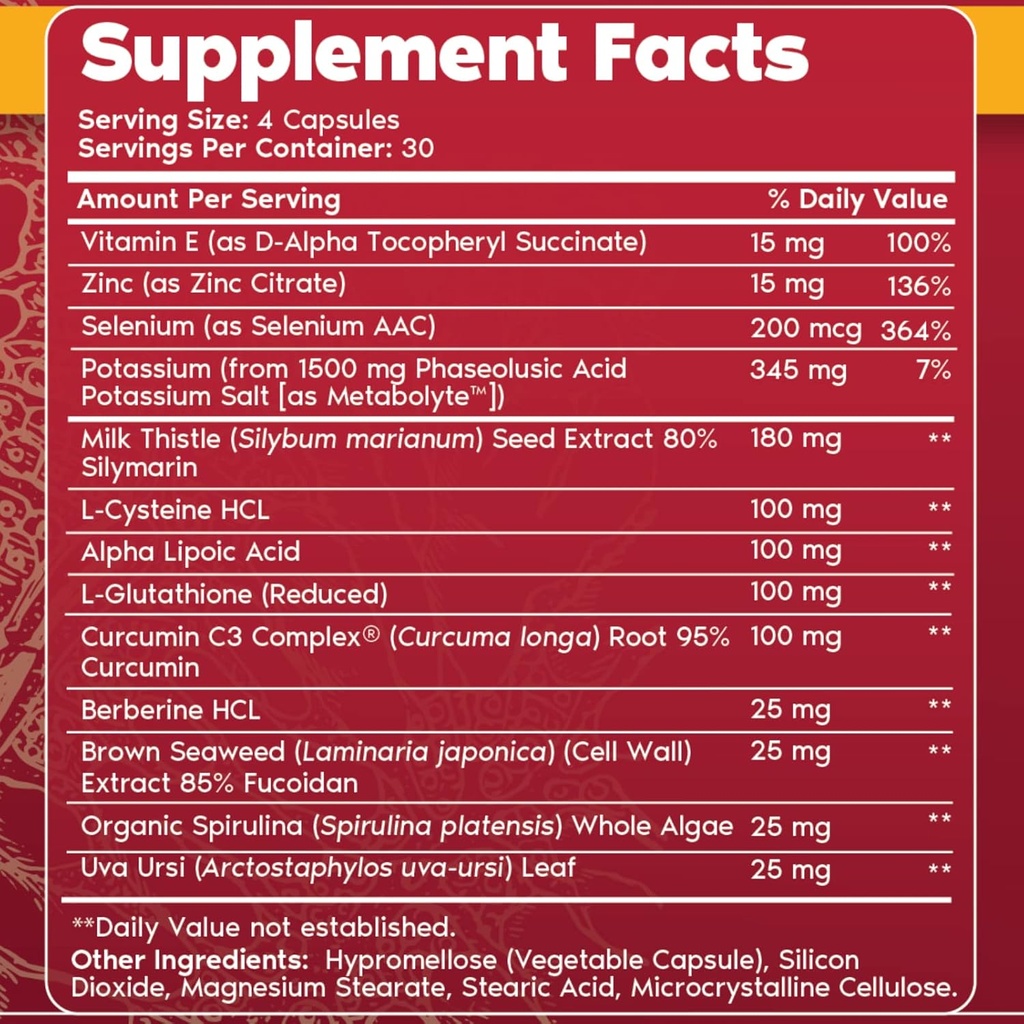Primal Harvest Multivitamin & Liver Supplements for Women and Men Liver Support Complex with Alpha-Lipoic Acid, L-Cysteine HCL, L-Glutathione, Milk Thistle, and Spirulina 4