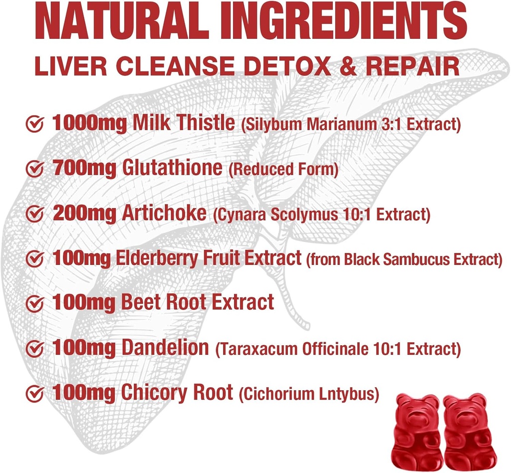 2 Pack Liver Cleanse Detox and Repair Gummies - Silymarin Milk Thistle Supplement with Artichoke, Dandelion and Elderberry - Liver Support Supplement - 120 Raspberry Flavored Gummies 6
