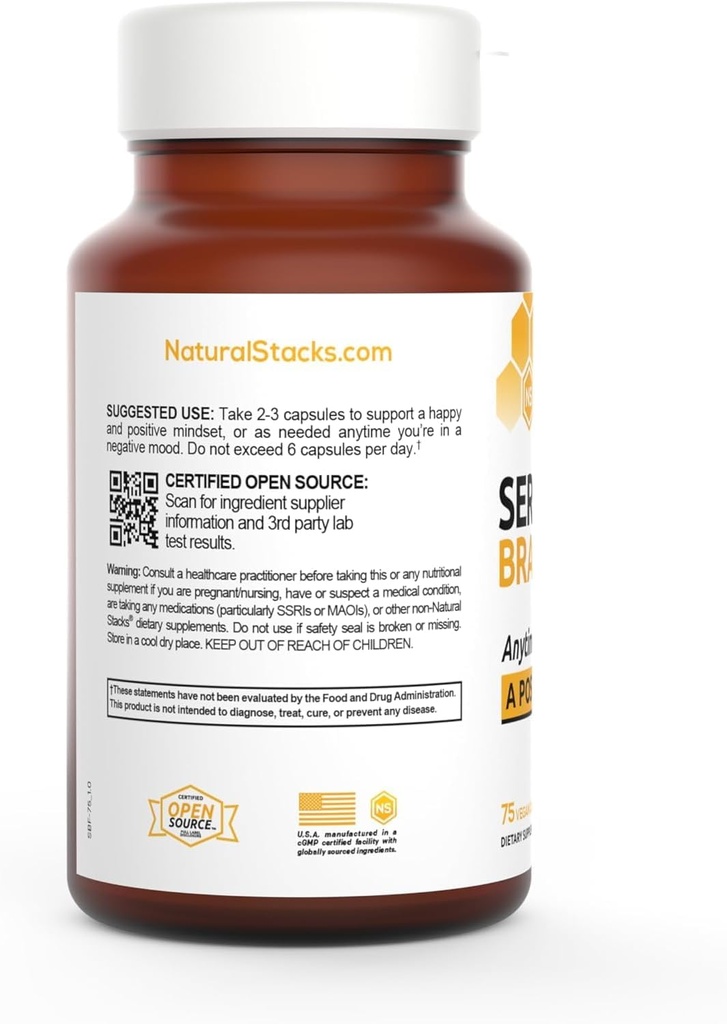 NATURAL STACKS Serotonin Brain Food w/L-Tryptophan & Rhodiola Rosea - Mood Support Supplement - Promotes Positive Mood, Calmness, Stress Relief - Happy Mood & Brain Support Supplement - 75 Capsules 5