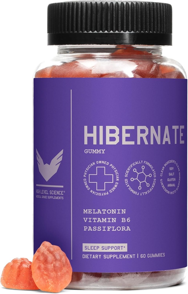 High Level Hibernate Sleep Gummies Adult, Passion Fruit Gummy with Melatonin, Vitamin B6 & Passiflora, Extra Strength, Non Habit Forming, Vegan, Gluten Free, 60 Count, Sleep Support Supplement 2