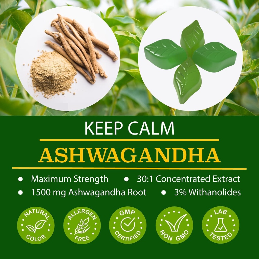 Ashwagandha Gummies Maximum Strength 1500mg - Relax, Uplift Energy Chew - Sleep Support, Immune Health, Calm Mood, Contains Withanolides, Vegan, Plant Based, Non-GMO, Gluten-Free 4