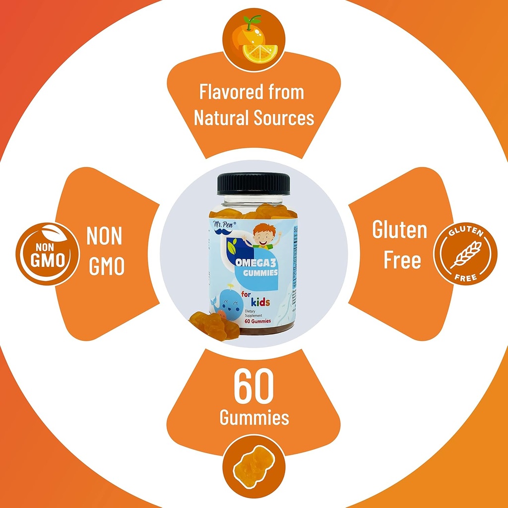 60 Gummies | 2 Months Supplies | Tasty Orange Flavor | 4+ Years | Omega-3 with EPA & DHA, Omega 3 for Kids, Omega 3 Gummies, Fish Oil Gummies, Omega-3 Fatty Acids Gummies 5