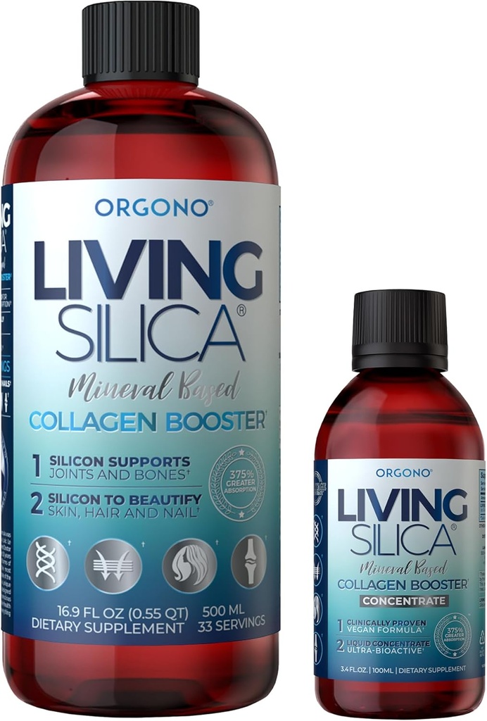 Orgono Living Silica Kit | Mineral-Based Collagen Booster Liquid & Concentrate Drops (Travel Size) | Vegan | Supports Joint & Bone Health, Collagen & Elastin Production, Glowing Skin. 2