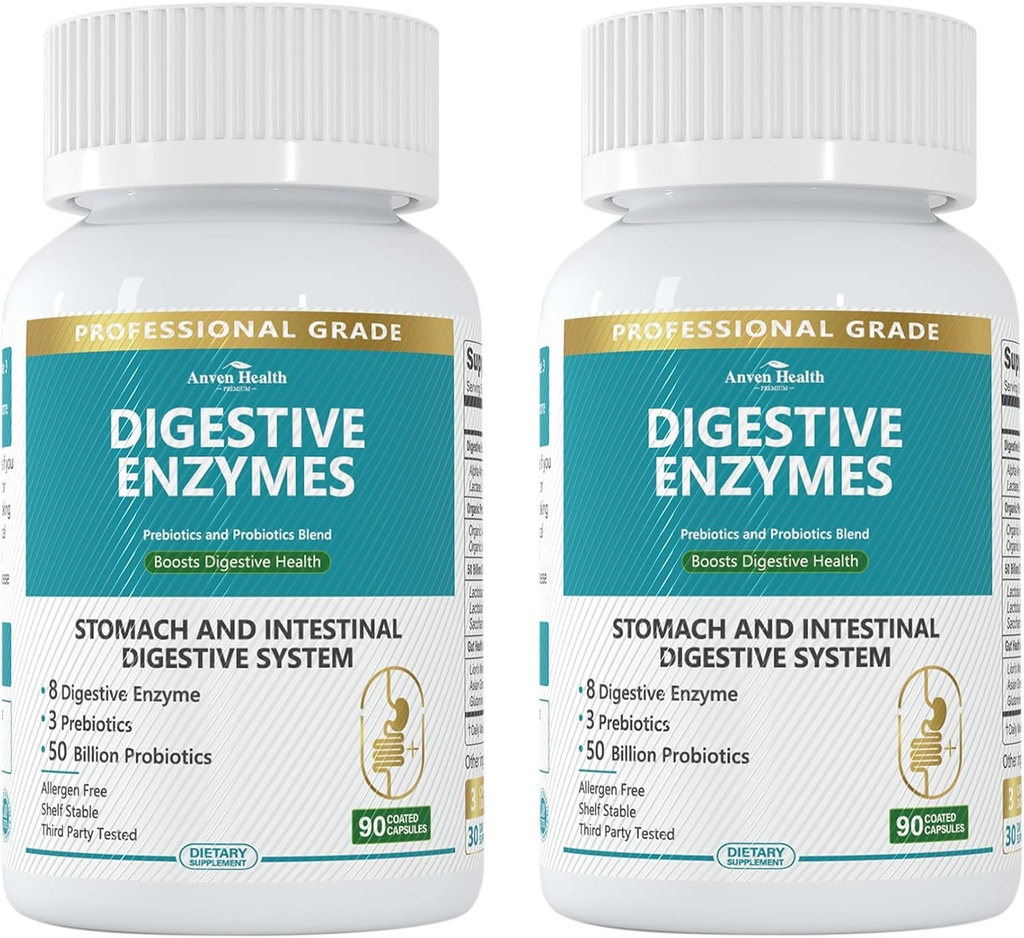 800mg Digestive Enzymes for Men and Women with Probiotics & Prebiotics, 8 Key Enzymes, Protease, Amylase & Lipase | 180 Capsules - A 60-Day Supply for Bloating & Gas Relief - Non-GMO 2