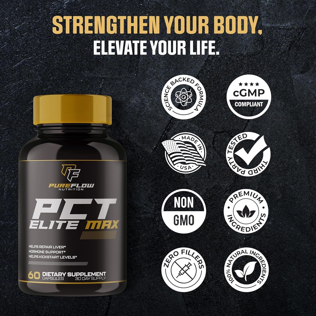 PureFlow Nutrition | #1 New Premium PCT Supplement for Men | Post Cycle Therapy to Kickstart Levels, Repair Liver, Block Estrogen, Balance Hormones | 8 Powerful Ingredients - 60 Capsules 5