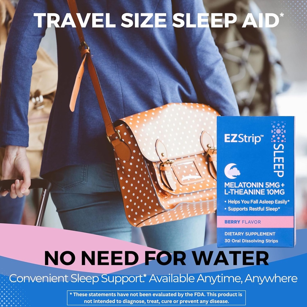 Sleep Aid Supplement - Berry Flavor, 30 Count - Dissolving Sleep Strips with Melatonin and L Theanine for Support with Falling Asleep - Made in The USA, Sugar and Gluten-Free 6
