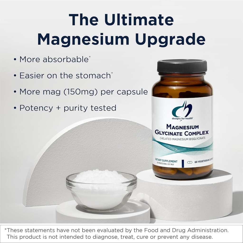 Designs for Health Magnesium Glycinate Complex - Chelated Magnesium Bisglycinate + High Absorption Magnesium for Calming & Sleep, Heart Health, Immune Support & Bone Strength - Vegan (60 Capsules) 3