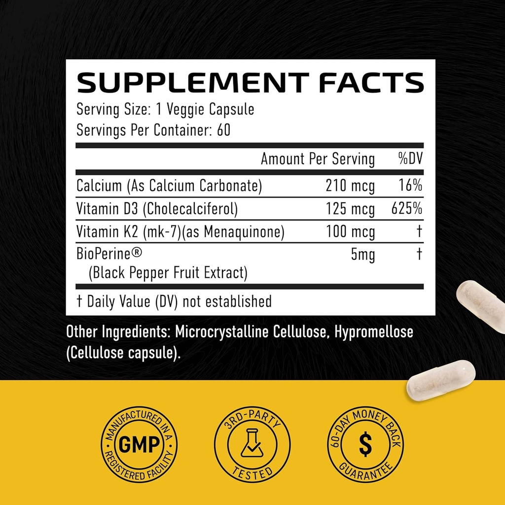 Vitamin D3 K2 5000 IU (60ct) & Magnesium Citrate 500 MG (60ct) | Immune System, Strong Bones, Calm, Relaxation, Digestion & Muscle Support | Non-GMO 4