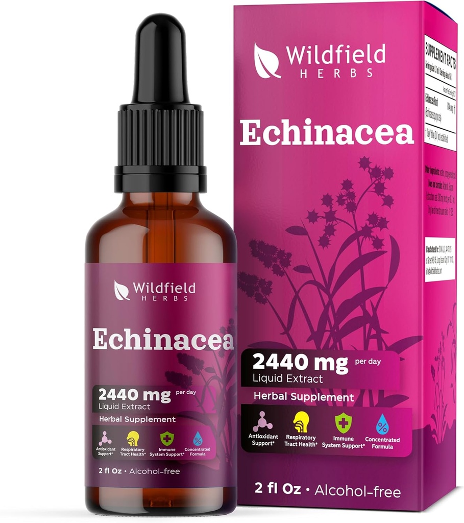 Liquid Echinacea Extract - Echinacea Root Drops Tincture 2440mg (Echinacea purpurea) Herbal Supplement Absorbs Better Than Capsules, 1 Month Supply, 84 Servings, Alcohol-Free - 2 Oz, Pack of 1 2