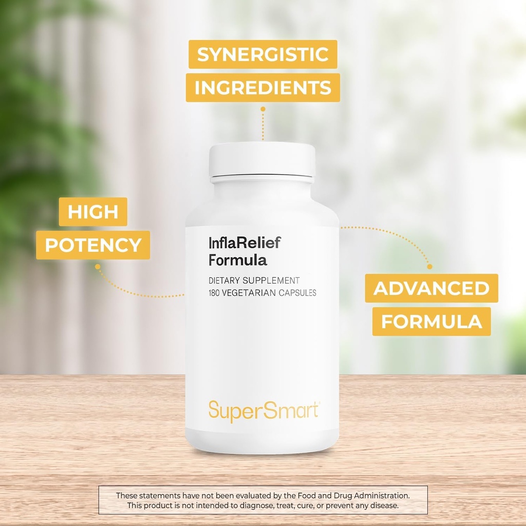 Supersmart - InflaRelief Formula - with Tumeric Curcumin, Bioperine, Quercetin & Bromelain | Non-GMO & Gluten Free - 180 Vegetarian Capsules 4