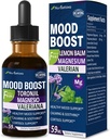 Lemon Balm Mood Boost Drops, Gotas de Citrato de Magnesio, Toronjil y Valeriana para Dormir y Ansiedad, Natural Calm, Cortisol Balance, Promotes Relaxation w/Magnesium Extract Liquid.2oz 2