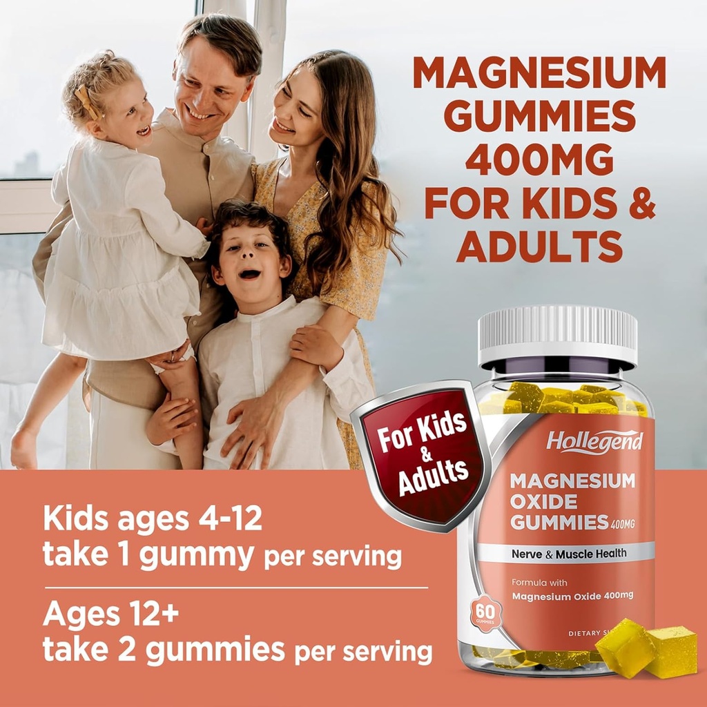 Magnesium Oxide 400mg Gummies, Magnesium Oxide Chewable Supplement for Muscle, Nerve & Heart Health, Vegan, Pinapple Flavor, 60 Count 6