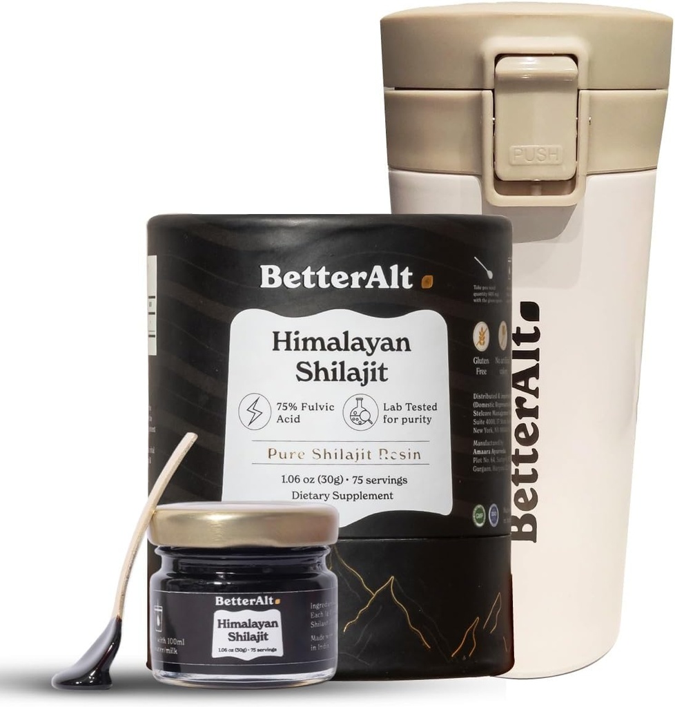Better Alt Pure Himalayan Shilajit Resin High Potency Gold Grade for Men & Women & Tea Tumbler 2
