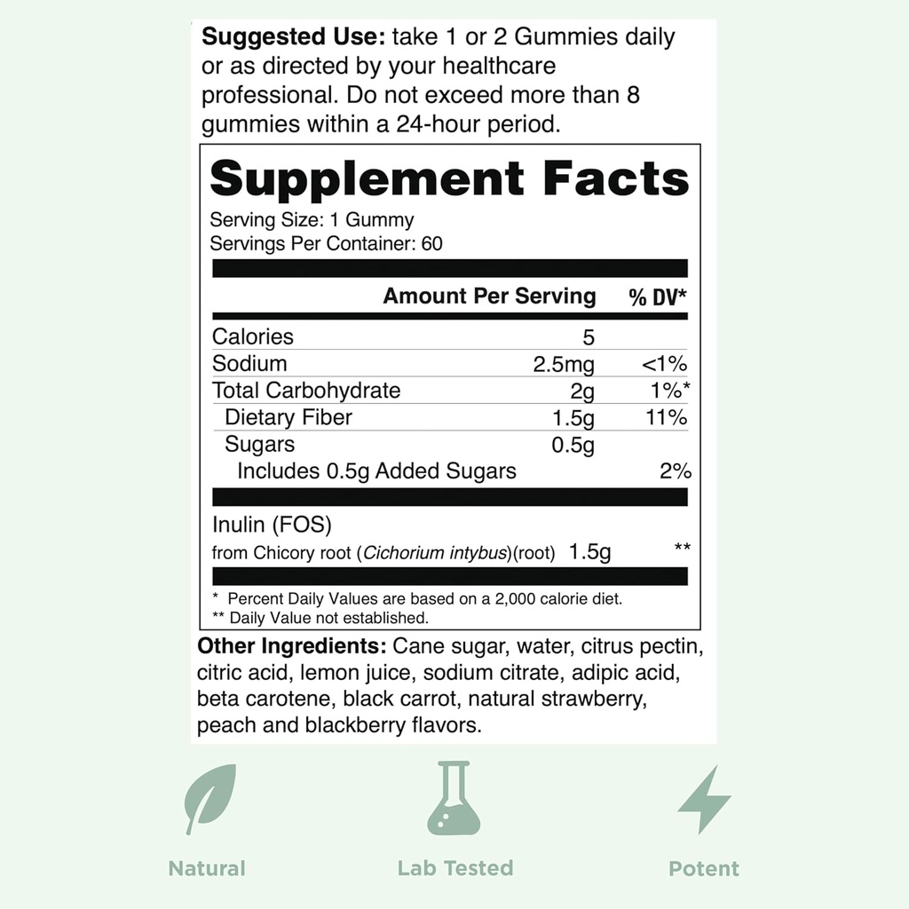Yuve Fiber Gummies - Delicious - 3g Soluble Fiber Gummy Supplement - Supports Digestive Health & Regularity - Vegan & Gluten-Free Fiber Gummies for Adults & Women - Non-GMO & Low Sugar - 60Ct (2 Pack) 6