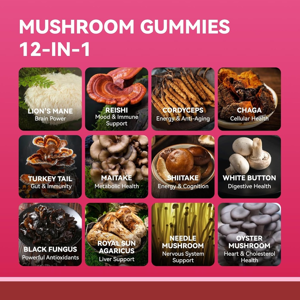 Reishi Mushroom Capsules, with Cordyceps & Chaga Mushroom, Ashwagandha, Complex for Immune Health, Vitality, Energy & Focus, 60 Count 5