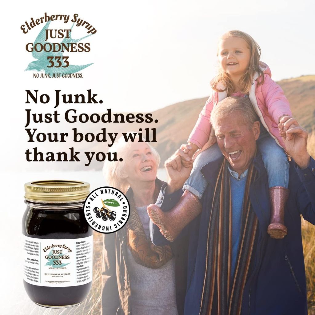 All Natural Elderberry Syrup (16 fl oz) for Adults and Kids, Daily Immune Support Herbal Supplement with Antioxidants, Organic Sambucus Elderberry 5