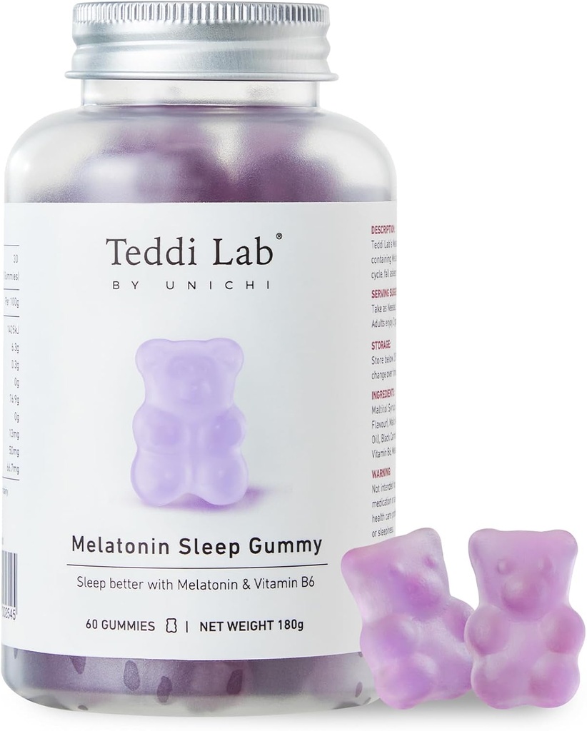 Unichi Melatonin Gummy, Scientifically Formulated with 3mg of Melatonin and 4mg of Vitamin B6 for Enhanced Sleep Quality, 0 Sugar, Gluten-Free, Non-GMO, Great-Tasting Lemon Lavender Flavour, 60 Count 2
