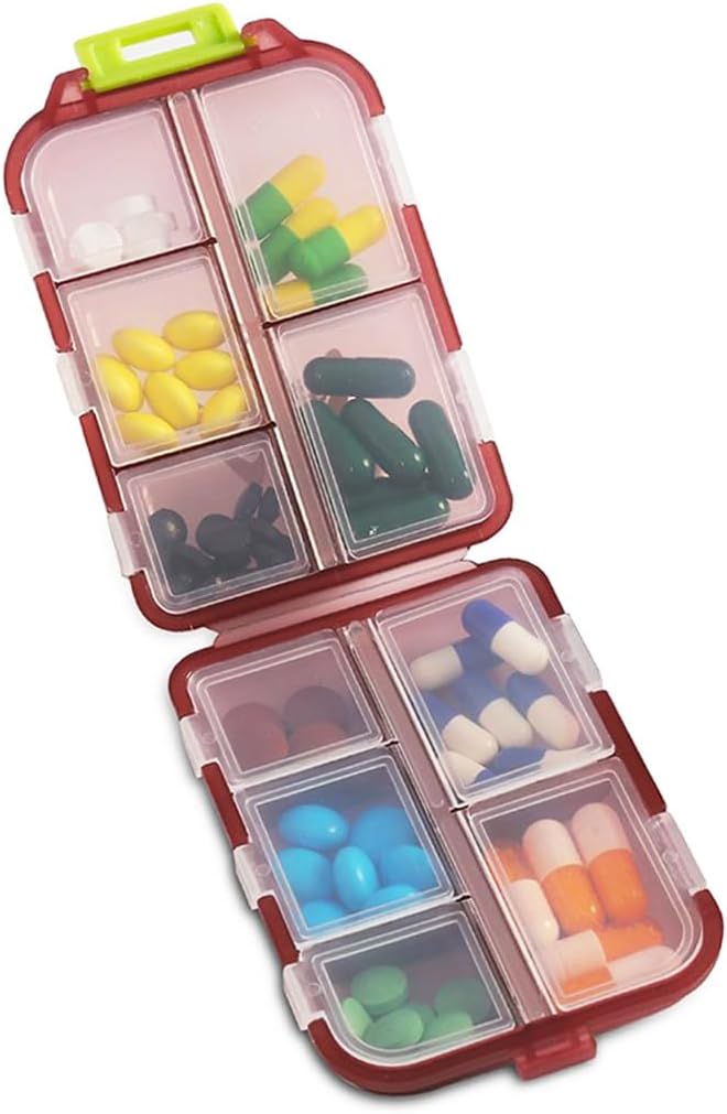 Daily Travel Pill Case Organizer, Small 10 Compartments Medicine Box Dispenser, Compact Purse Portable Pill Reminder Perfect for On-The-Go Storage Vitamin, Fish Oil, Calcium Tablet, Green 4