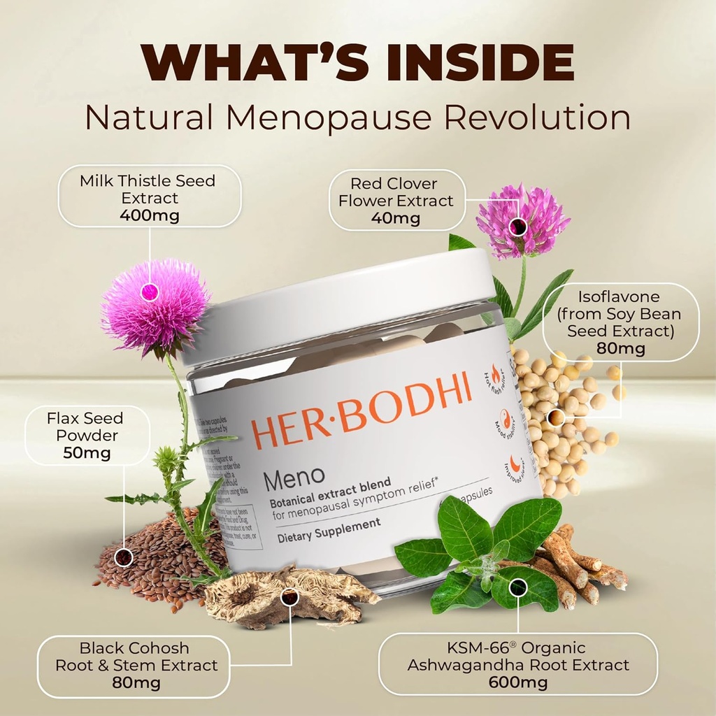 Meno- Menopause Hormonal Balance for Women, Estrogen Soy Isoflavones Menopause Supplement for Women, Ashwagandha, Black Cohosh Hot Flashes Menopause Relief, Night Sweats Relief 240Caps 6