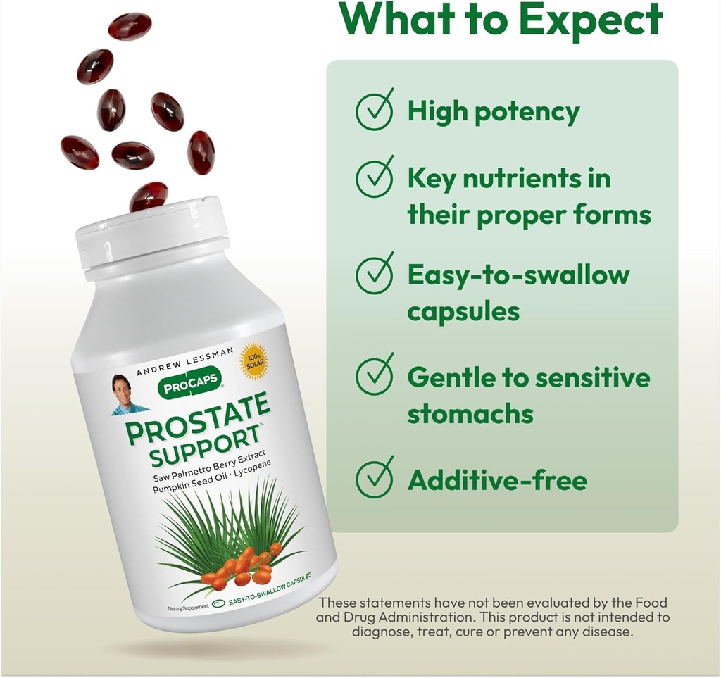 ANDREW LESSMAN Prostate Support Supplement for Men's Health, 360 Softgels, No Additives - Saw Palmetto for Men, Pumpkin Seed Oil, Lycopene, Omega-3 for Prostate Health, Urinary, Bladder Function 5