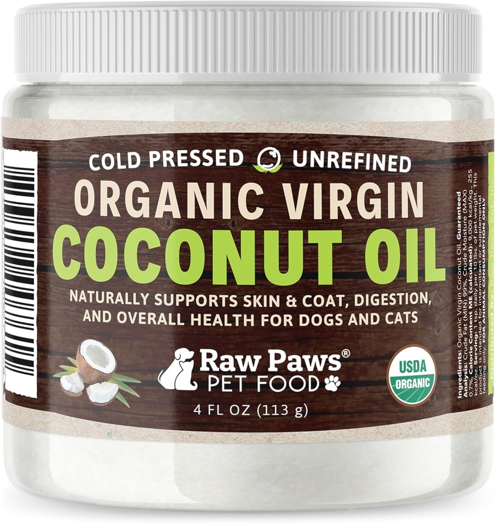 Raw Paws Organic Virgin Coconut Oil for Dogs & Cats, 4-oz - Supports Immune System, Digestion, Oral Health, Thyroid - All Natural Allergy Relief for Dogs - Hairball Relief 2