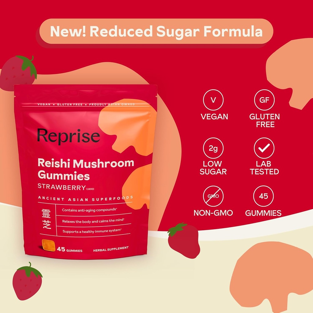Reishi Mushroom Gummies | Hongo Reishi Mushroom Supplement Gummies (Lingzhi, Ganoderma Lucidum) | Full Spectrum Stress Gummies for Adults | Red Reishi Mushroom | Strawberry Flavor | 45 Count 5