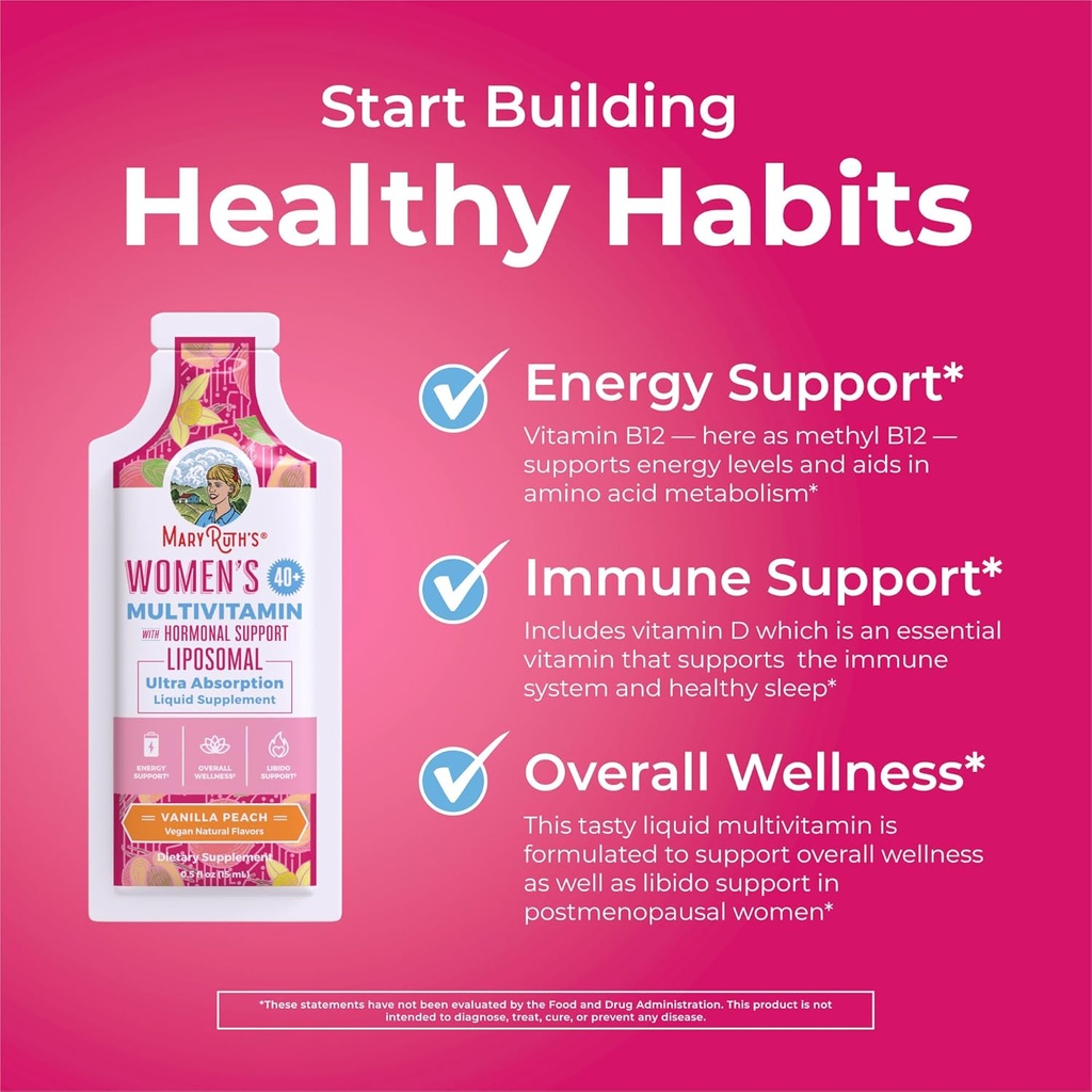 MaryRuth Organics Multivitamin for Women 40 | Womens Multivitamin Liposomal | Immune Support Supplement | Energy Supplements & Sleep Aid | Methylated Multivitamin | Vegan | Sugar Free | 14 Servings 6