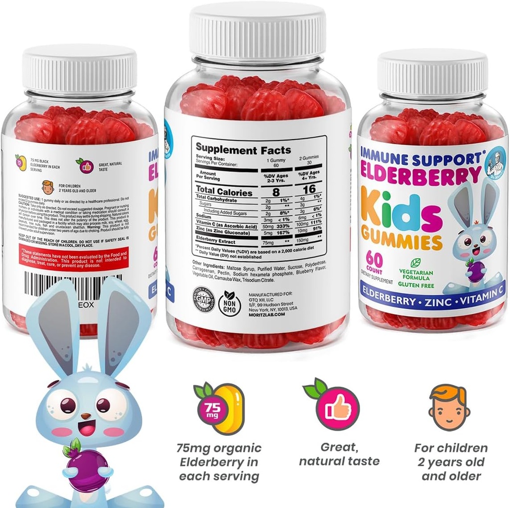 DR. MORITZ Elderberry Gummies for Kids & Toddlers - Immune System Booster- Health Support with Black Sambucus Elderberries Extract - Herbal Immunity Boost Supplement 3