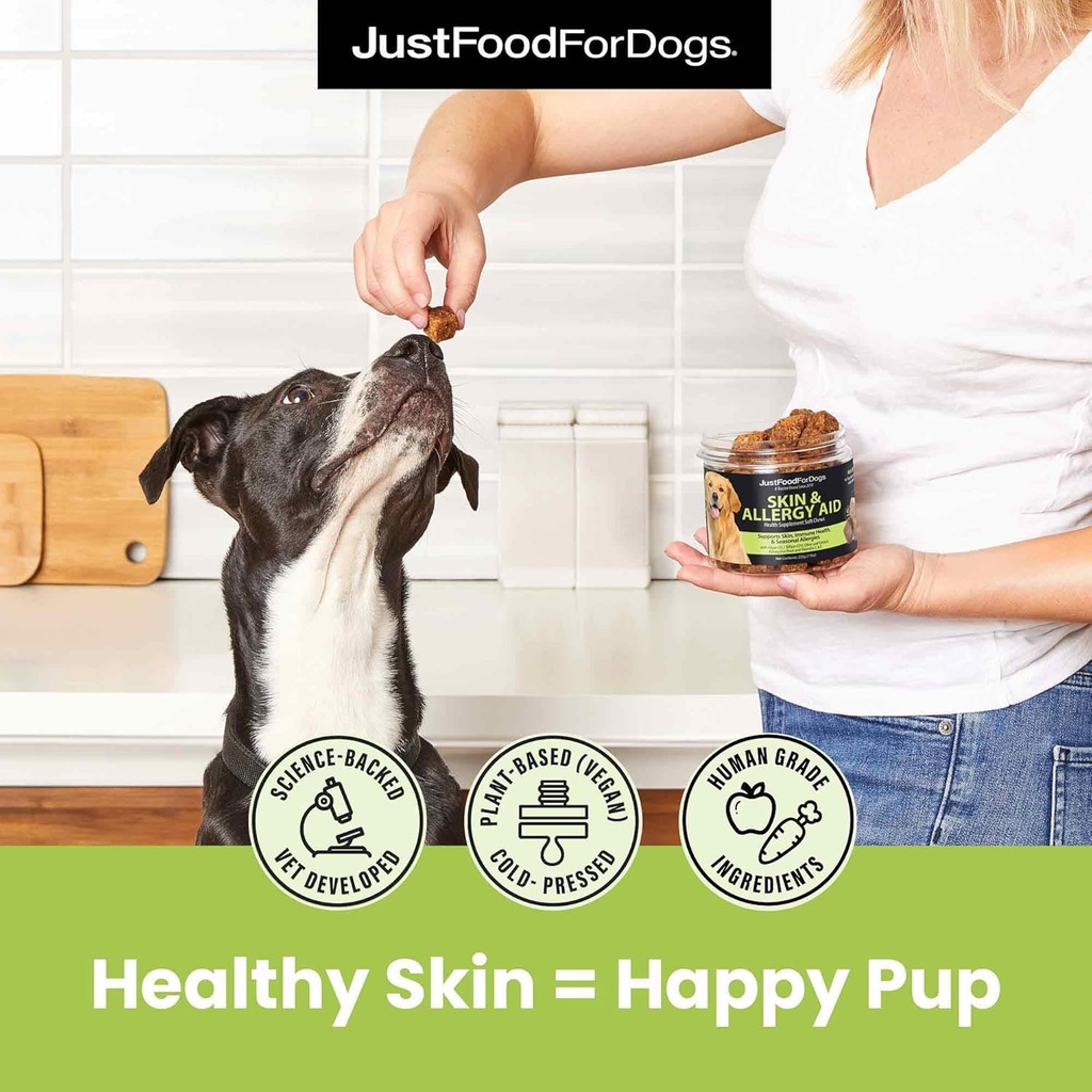 JustFoodForDogs Skin & Allergy Care Soft Chews Supplement for Dogs, Seasonal Allergies, Itchy Skin Relief, Inflammation, Immune Support - 45 Count 5