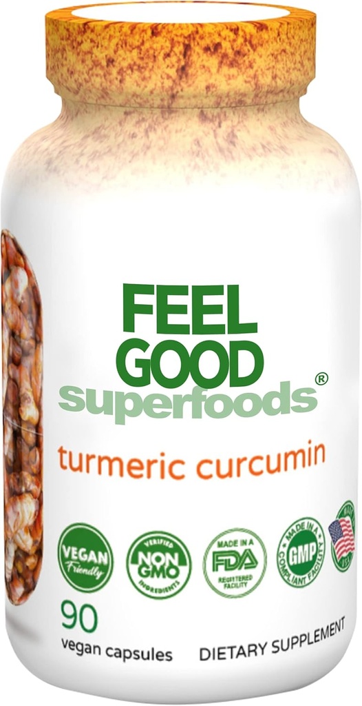 FeelGood Superfoods 1000mg Turmeric Curcumin Capsules, Fortified with 95% Curcumin Extract and Black Pepper Extract, 90 Count 2