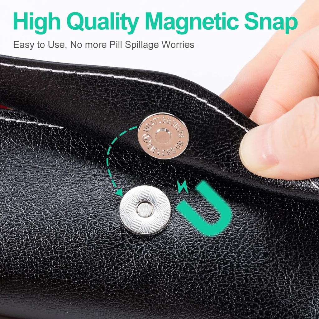 Zoksi Weekly Pill Organizer 2 Times a Day, PU Leather Bag 7 Day Am Pm Pill Box, Daily Pill Box Organizer 7 Day, Portable Medicine Organizer for Travel, Weekly Pill Case to Store All Meds 3