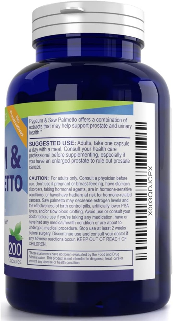 Pygeum and Saw Palmetto 200 Capsules - 100mg Pygeum & 320mg Saw Palmetto - Men’s Health - Prostate & Urinary Health Supplement 4