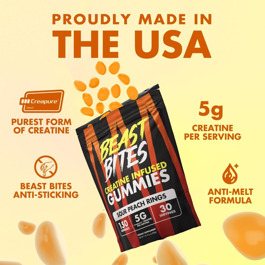 BEAST BITES - Creatine Infused Gummies - 5g Creapure Creatine Monohydrate Per Serving - NSF Certified for Sport - 30 Servings 3