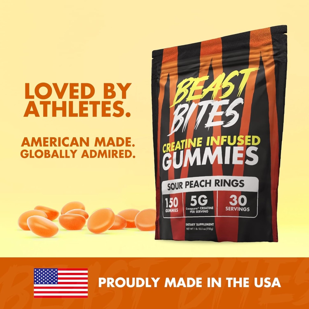 BEAST BITES - Creatine Infused Gummies - 5g Creapure Creatine Monohydrate Per Serving - NSF Certified for Sport - 30 Servings 5