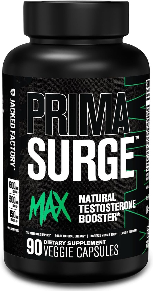Jacked Factory Testosterone Booster for Men PRIMASURGE - w/Tongkat Ali, PrimaVie, Ashwagandha (60 Capsules) & Primasurge Max Mens Testosterone Booster (90 Capsules) 4
