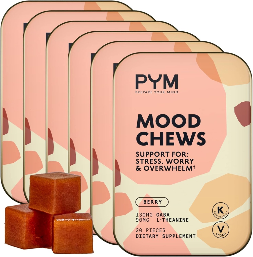PYM Berry Mood Chews Support for Stress, Worry & Overwhelm, 120 Count | 130mg GABA, 90mg L-Theanine | Vegan, Non-GMO, Gluten-Free, No Added Sugar | All-Natural Mood Balance Supplement Made in USA 2