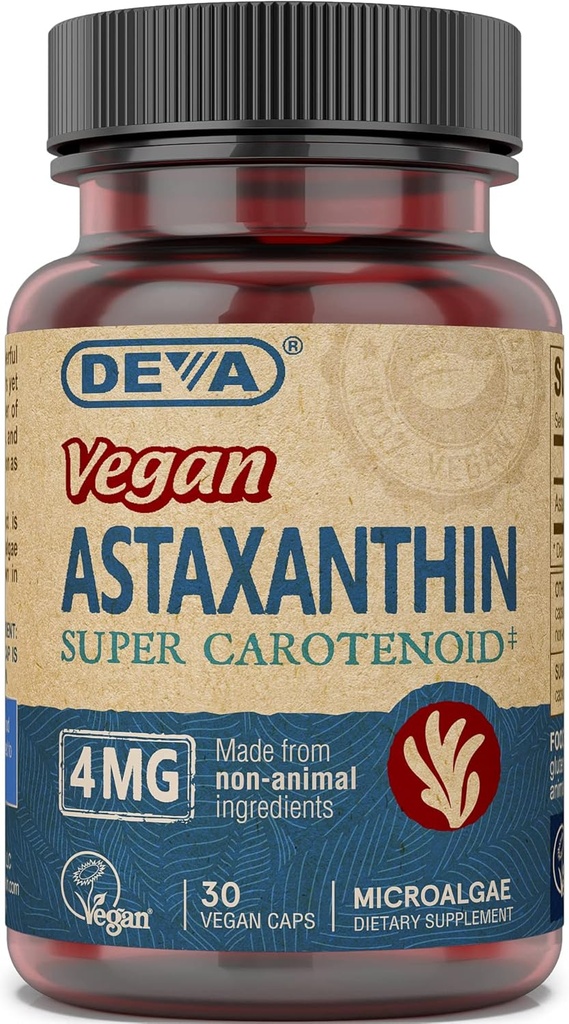 Deva Nutrition Vitamins Astaxanthin 4mg, Vegan, Made from Haematococcus Pluvialis Microalgae, 30 Capsules, 1-Pack 2
