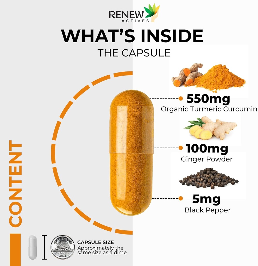 Renew Actives Turmeric Curcumin 1000MG & 200MG Ginger per 2 Capsules - Potent Antioxidant with Bioperine & Black Pepper Blend for Digestive & Liver Health - Made in Canada - 60 Capsules 6