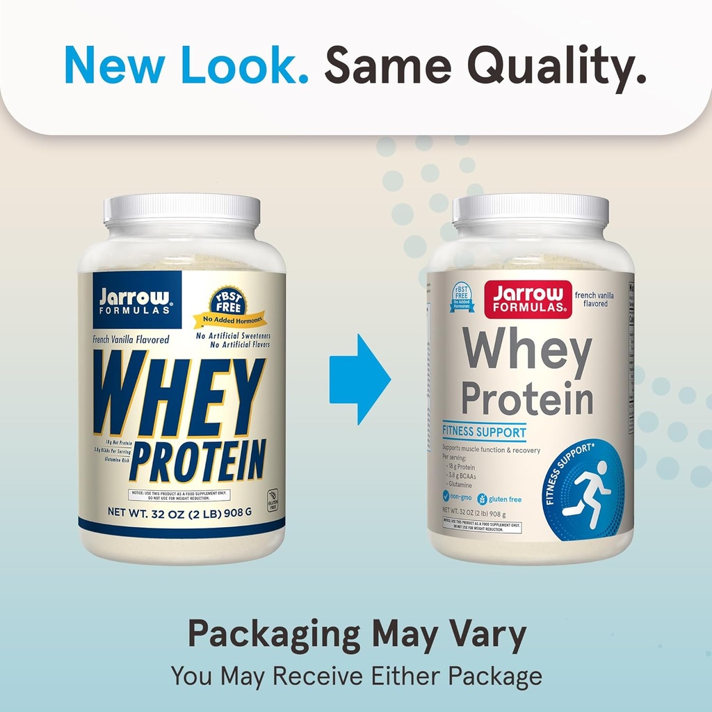 Jarrow Formulas Whey Protein with 18g of Protein, 3.8g of BCAAs, & Glutamine, Dietary Supplement for Muscle Function & Recovery Support, 32oz Vanilla Flavored Powder, Approx. 36 Day Supply, Pack of 6 3