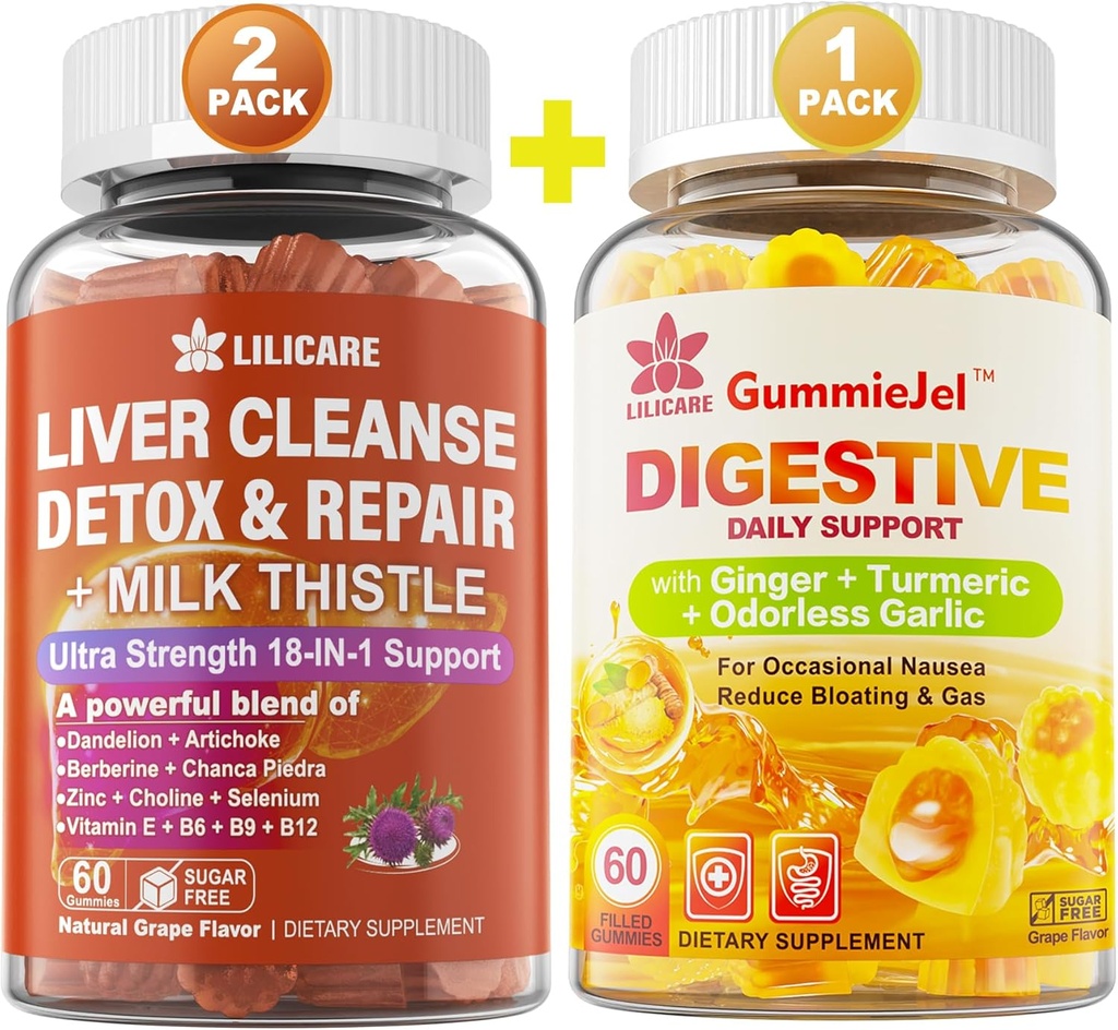 Bundle Ginger Chews Supplement Gummies for Nausea, Stomach Relief & Liver Cleanse Detox & Repair Gummies with Milk Thistle 2