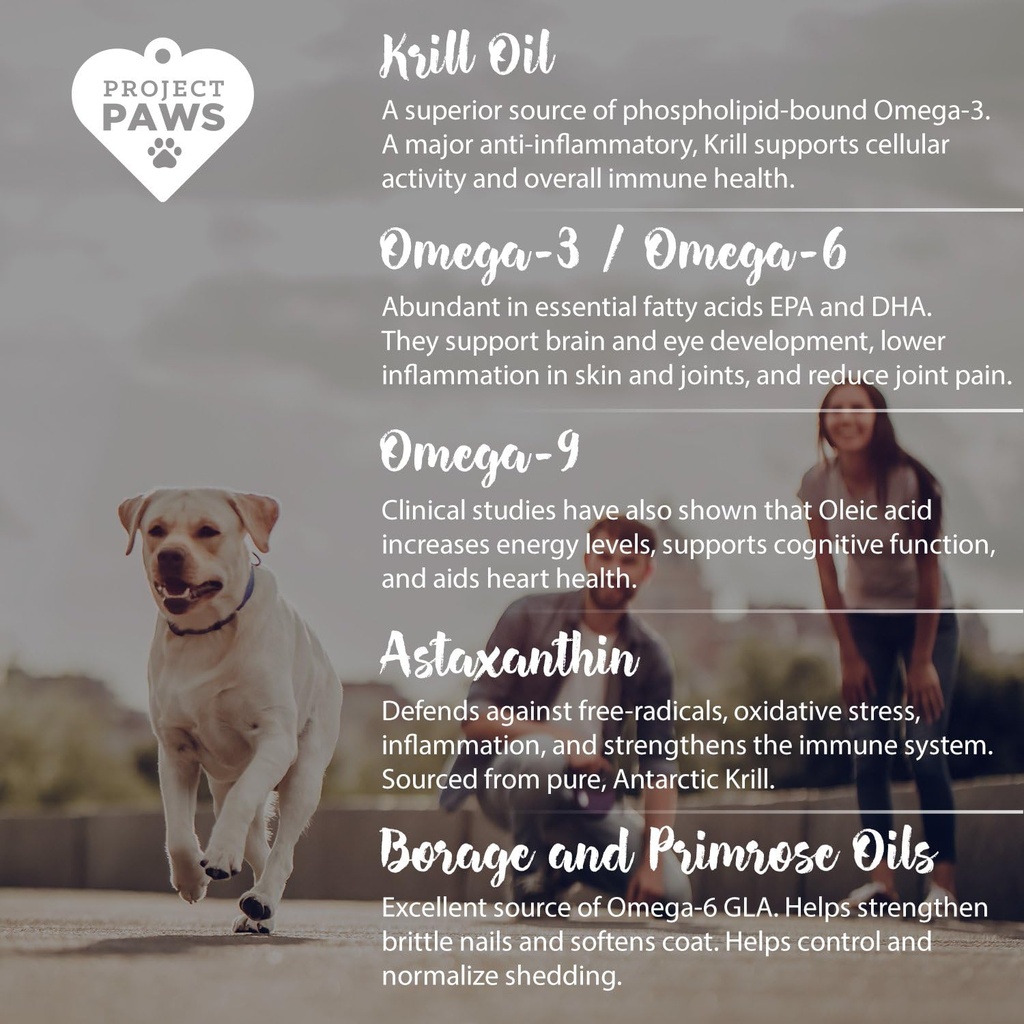 Project Paws Omega 3-6-9 Select Fish Oil for Dogs - Krill Oil Skin and Coat Supplement - 120 Count 4