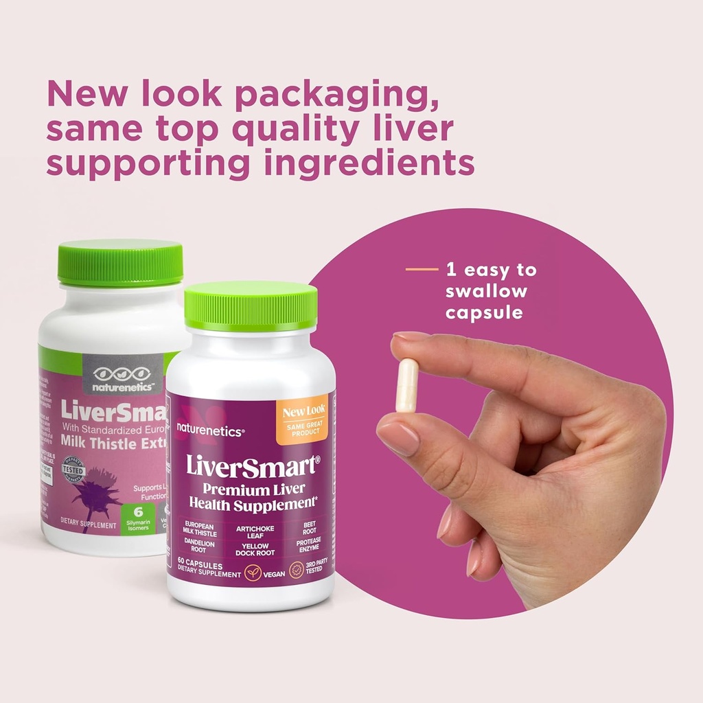 LiverSmart - Liver Cleanse & Repair Formula with European Milk Thistle, Silymarin, Artichoke, Dandelion, Yellow Dock Root, Beet Root - Supplement to Aid, Renew and Support Liver Health (6) 6