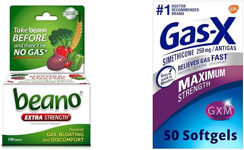 Beano Ultra 800, Gas Prevention and Digestive Enzyme Supplement, 100 Count & Gas-X Maximum Strength Gas Relief Softgels with Simethicone 250 mg for Bloating Relief - 50 Count 2